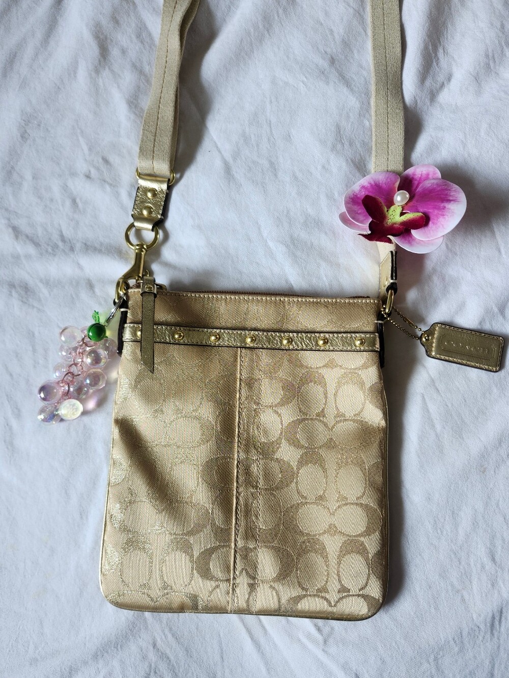 Coach Gold Metallic Signature Crossbody Bag - Picture 2 of 16